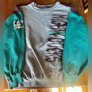 STARTER Gray & Teal Mighty Ducks Logo Crewneck Sweatshirt
